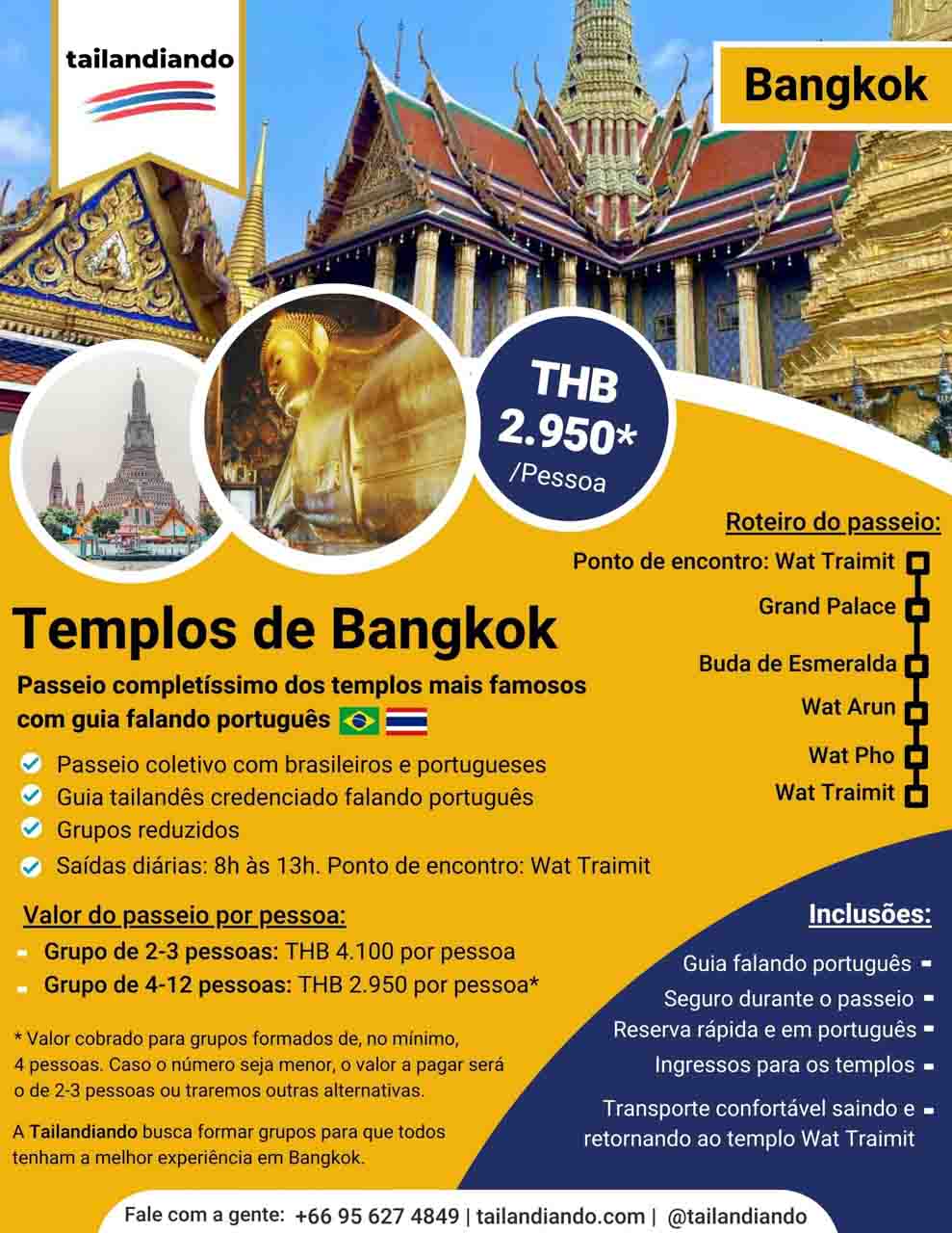 Templos de Bangkok com guia falando português - passeio com agência brasileira Tailandiando